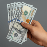 Mano sosteniendo billetes de cien dólares representando dinero rápido sin inversión
