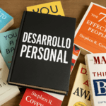 Colección de libros de desarrollo personal sobre una mesa, incluyendo títulos reconocidos para el crecimiento personal.